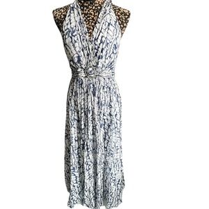 Elegant Blue and White silk Halter Dress
